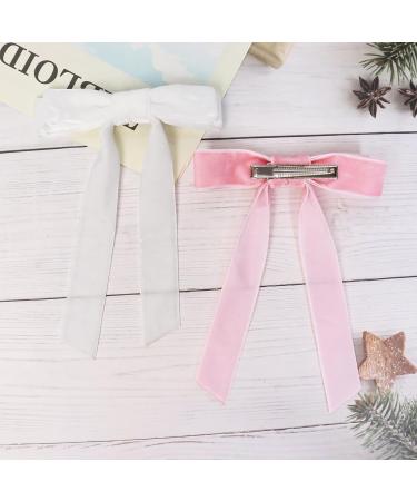 2Pcs Velvet Hair Bows | White Pink Hair Clips for Girls & Women | Vintage Hair Accessories - Buy Online on SooperMarket.com