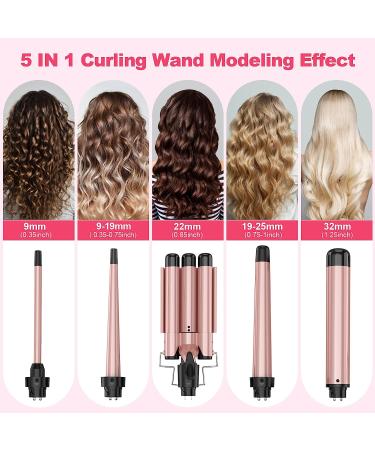 Buy Professional 5 in 1 Curling Wand Set - Interchangeable 3 Barrel Curling Iron with Ceramic Tourmaline - Perfect for Beach Waves & Curls - Worldwide Shipping - Buy Online on SooperMarket.com