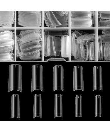 Clear Acrylic Nail Tips - 500pcs French Nail Tip iBealous Fake Nails Half Cover False Nail with Case for Nail Salons, DIY Nail Art 10 Sizes Adjustable to coffin (French Clear)