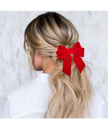 Niuhong 4 Pieces Large Bow Hair Clips Fabric Hair Bow Women Hair Clips Ponytail Holder Girls Bow Tie Hair Bows Clips Hair Bow Headband Velvet Bow Hair Clips Hair Band Red - Buy Online on SooperMarket.com