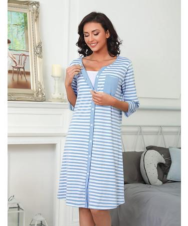 Marvmys Maternity Nightdress for Breastfeeding & Hospital - XL, Blue - Nursing Nightgown with 3/4 Sleeves, V Neck, Button Down - Soft Sleepwear for Pregnant Women - Buy Online on SooperMarket.com