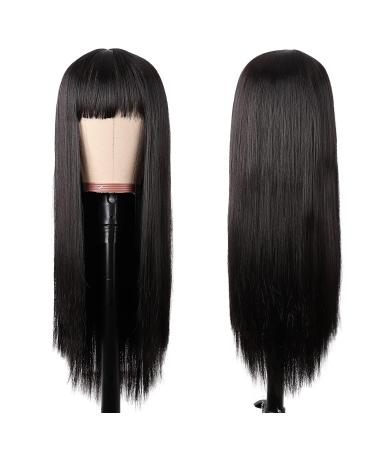 MapofBeauty 22 Women Long Straight Synthetic Wig with Flat Bangs - Heat Resistant Fiber for Party, Cosplay (Black) - Buy Online on SooperMarket.com