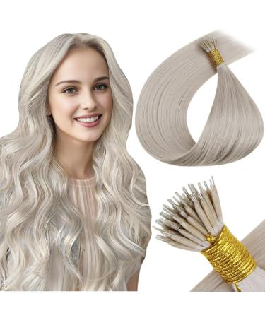 LaaVoo Nano Hair Extensions Real Human Hair 14 Inch 50s 50g White Blonde Nano Beads Hair Extensions Remy Straight Nano Ring Hair Extensions #60 14 Inch 1.11Nano#60
