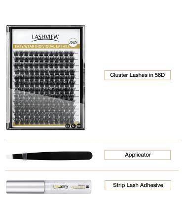 LASHVIEW DIY Cluster Lash Extension Kit - Soft, Lightweight 0.10mm Individual Cluster Lashes 9-14mm Mixed Reusable Wide Band - 56D Daily Kit - Buy Online on SooperMarket.com