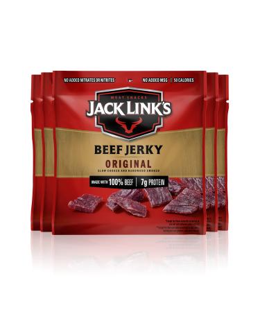 Jack Link's Beef Jerky 5 Count Multipack Bags – Flavorful Meat Snack for Lunches Ready to Eat – 7g of Protein Made with Premium Beef – Original 0.625 Oz Bags (Packaging May Vary)