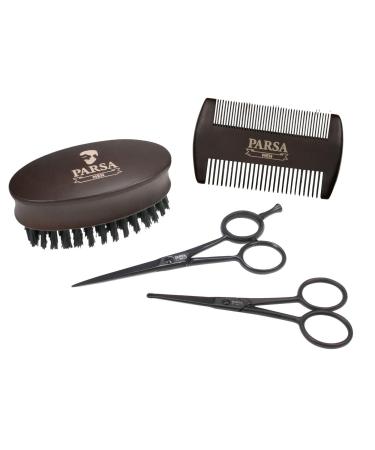 PARSA Men Beard Care Set 4-piece Beard Comb Beard Brush Beard Scissors Nose Hair Scissors the perfect gift for him