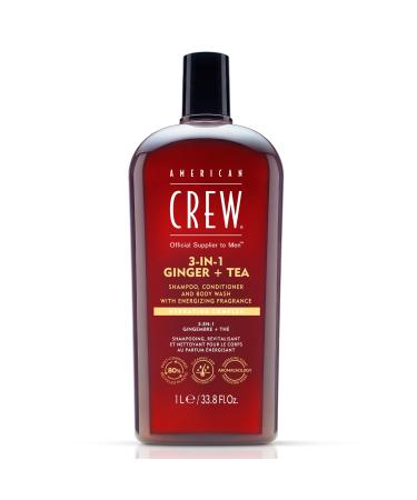 American Crew-3-in-1 Ginger & Tea Shampoo Conditioner & Body Wash 1000ml care shampoo and shower gel for men product for daily cleaning of body and hair 1 L (1 Pack)