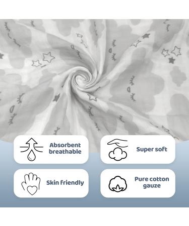 Miracle Baby Muslin Swaddle Blanket | 110x150cm | 115x150cm | Clouds Print | Cotton Summer Blanket | Boys Girls (Two Layers) - Buy Online on SooperMarket.com