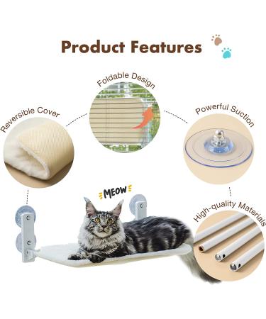 Durable Cat Window Perch Hammock Seat - Reversible Mat, Foldable Bed for Indoor Cats - All-Season Sunbathing Spot - Holds Up to 40 lbs - Beige - Buy Online on SooperMarket.com