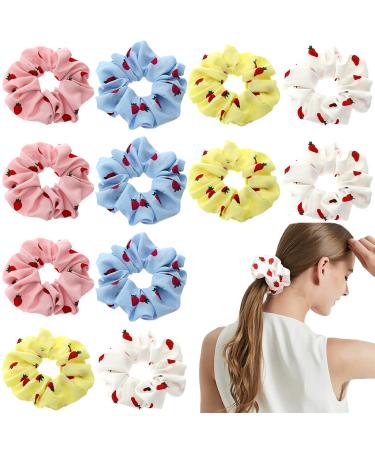 12 Pcs Strawberry Hair Scrunchies Cute Printing Elastic Hair Bands Hair Ties Scrunchy Ponytail Holder Hair Accessories for Women Girls