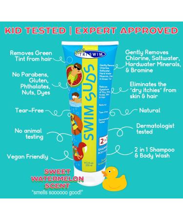 TRISWIM Swim Suds 2-in-1 Shampoo & Body Wash - Gentle Chlorine & Saltwater Removal | Kids Watermelon Scent for a Perfect Post-Swim Routine - Buy Online on SooperMarket.com