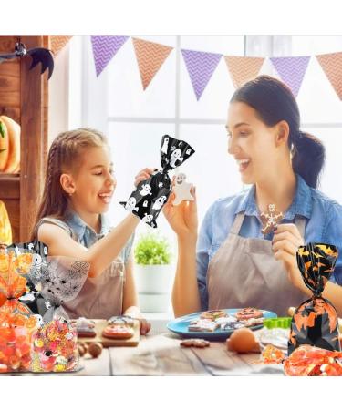 ERKOON 200 pcs Halloween Treat Bags Halloween Cellophane Candy Bags Spider Web Bat Ghost Pumpkin Gift Bags with 250 Twist Ties Kids Party Candy Bags for Halloween Party Supplies - Buy Online on SooperMarket.com