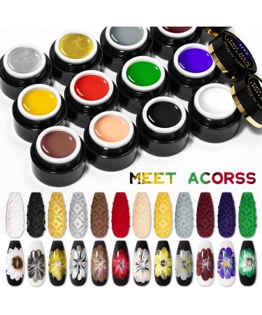 MEET ACROSS 12 Colors Painting Gel Nail Polish Kit with Drawing Brush Pen | Soak Off UV LED Gel Set for Nail Art Design - Buy Online on SooperMarket.com