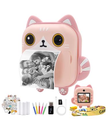 Instant Print Camera for Kids,Zero Ink Kids Camera with Print Paper,Selfie Video Digital Camera with HD 1080P 2.4 Inch IPS Screen,3-14 Years Old Children Toy Learning Camera for Birthday,Chistmas-Pink