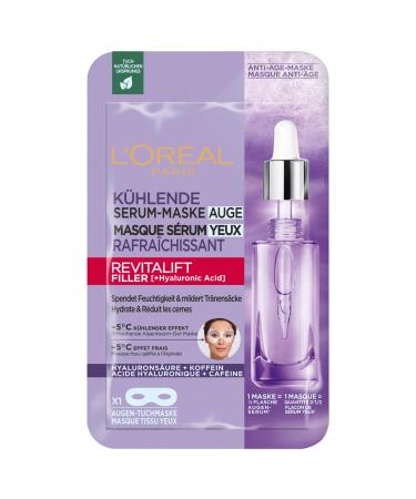 L'Or al Paris cooling eye mask for a radiant eye area with 0.5% micro hyaluronic acid and 0.5% caffeine Revitalift Filler eye cloth mask 1 piece 1 piece (1 Pack)