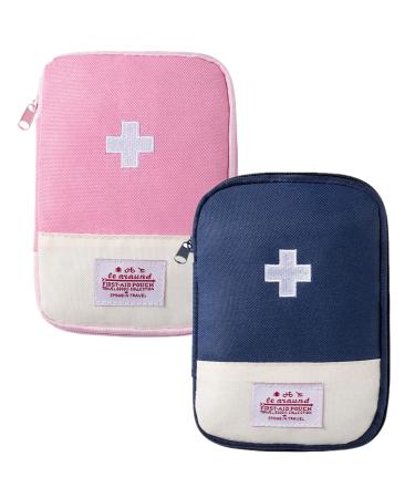 Zimohe 2PCs medication bag empty medicine storage bag large capacity of waterproof storage boxes for house auto office camping hunt blue + pink