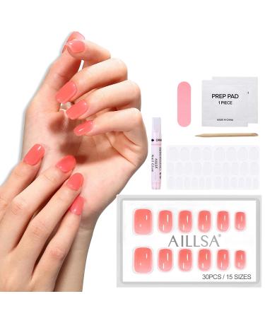 AILLSA Press On Nails - Short Glue On Fake Nails Set | 15 Sizes 37-Piece with Glue Grapefruit - Buy Online on SooperMarket.com