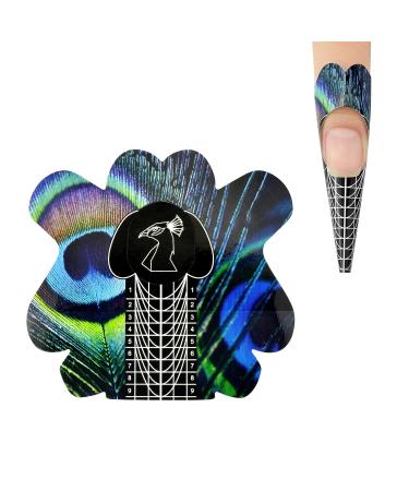 100pcs Pro Almond Stiletto Tips Nail Form Leopard Tiger Giraffe Pattern | C Curve Acrylic UV Gel Nails Builder False Nail Extension Guide Stickers - Peacock Pattern - Buy Online on SooperMarket.com