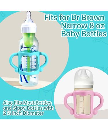 4-Pack Soft Silicone Bottle Handles for Dr Brown Narrow Baby Bottles - BPA Free - Easy Grip - Teach Babies to Drink Independently - Pink Orange Blue Green - Buy Online on SooperMarket.com