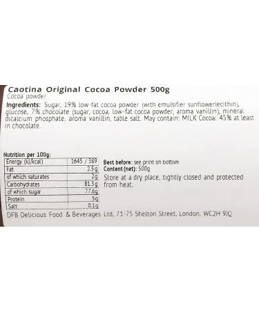 Caotina Hot Chocolate Powder 500G (Original) - imported by DFB - Buy Online on SooperMarket.com