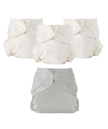 Esembly Cloth Diaper Bundle Set 3 Organic Absorbent Inners and 1 Waterproof Recycled Diaper Cover Reusable Washable Diapers with Snap Closure Size 1 (7-17lbs) Dove Size 1 Bundle - Dove