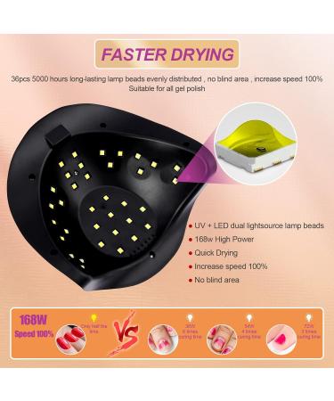 Fahani 168W LED UV Nail Lamp for Gel Polish | Professional Nail Dryer with 36 UV Lights & Infrared Sensing | 4 Timers | Includes 12 Pcs Manicure/Pedicure Set | Portable Nail Art Curing Lamp - Buy Online on SooperMarket.com