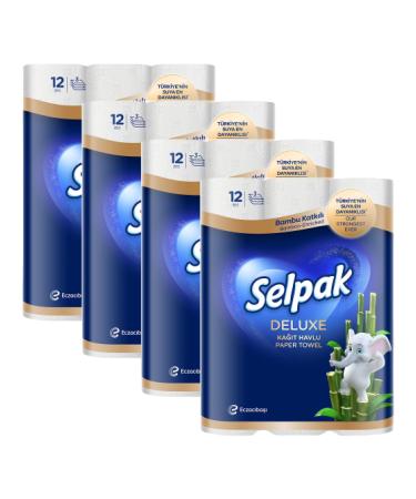 SELPAK Deluxe kitchen roll 3-layer 3600 sheet moisture-resistant paper towels super absorbent reusable bamboo kitchen roll elephant shaped household cloth kitchen paper towel roll Premium 48 Rolls (4x12)