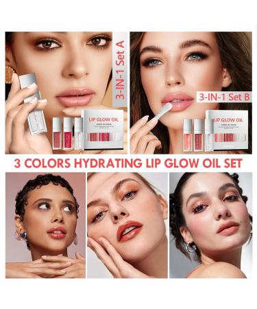 Buy Hydrating Lip Glow Oil - Plumping Tinted Lip Gloss | Long Lasting Moisturizing Lip Care (Set B) - 3 Colors Available | Ideal for International Shipping - Buy Online on SooperMarket.com