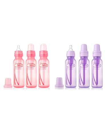 Dr. Brown's Girls' 6 Pack 8 oz. Bottles - 3 (8 oz.) Lavender - 3 (8 oz.) Pink - Natural Flow Lavender and pink