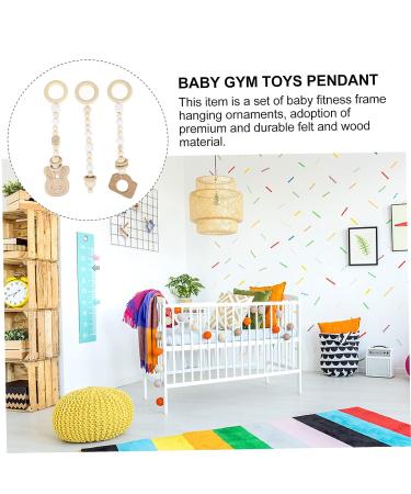 JEWEDECO 3pcs Gym Pendant Wooden Toys for Babies | Natural Home Decor & Infant Stroller Toy | Baby Fitness Rack Pendants with Wooden Bead Mobile - Buy Online on SooperMarket.com