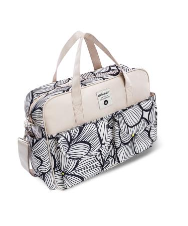 SONARIN Large Capacity Baby Nappy Changing Tote Bag Multi-Function Waterproof Baby Changing Bag Satchel Messenger Bag Travel Diaper Bag with Shoulder Strap & Changing Mat(Black & White Petals)