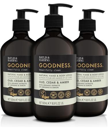 Baylis & Harding Goodness Oud, Cedar & Amber Hand & Body Lotion - Pack of 3 - 16.9 Fl Oz.
