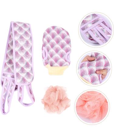 Buy 3-Piece Bath Towel Set with Lotion Gloves Bath Sponge & Back Scrubber - Deep Cleaning Tool - Purple - International Shipping Available - Buy Online on SooperMarket.com