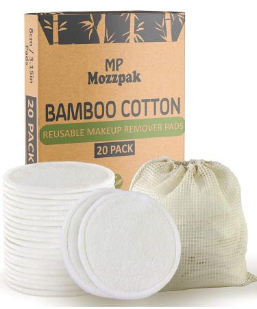MP MOZZPAK (20 Pack) Reusable Makeup Remover Pads | Bamboo Cotton Rounds for Toner with Laundry Bag | Washable, Eco-Friendly Face Cleansing Wipes and Organic Pad for All Skin Types