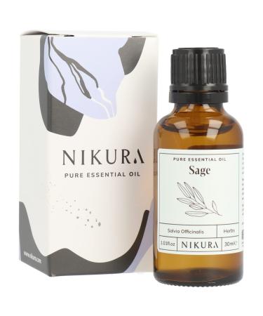 Nikura Sage Essential Oil - 30ml | 100% Pure Natural Oils | Perfect for Aromatherapy Diffusers Soap Making Candle Making | Antimicrobial Cleansing | Vegan & UK Made
