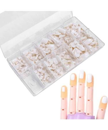 Nail Tip ANGGREK 200pcs Practice Training False Hand Nail Tip Beginner DIY False Fake Nail Manicure Tool (White)