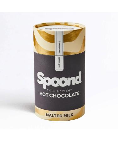 Spoond Thick & Creamy Belgian Malted Milk Hot Chocolate Powder - With Milk Chocolate Flakes Malted Milk & Rich Cocoa Powder - Nut Free Irish Made Award Winning - 245g Instant Hot Chocolate Powder