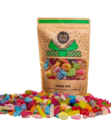 BON BAG - Vegan Fizzy and Fizz-Free Pick And Mix Sweets 1L Pouch Bags Of Sweets. Bulk Candy Assortment In Large Resealable Party Bag Great For Sharing Or As A Gift (800g)