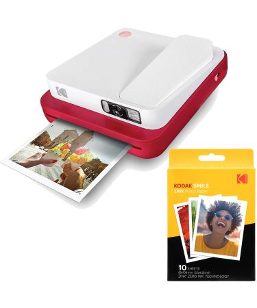 Kodak Smile Classic Digital Instant Camera with Bluetooth (Red) w/ 10 Pack of 3.5x4.25 inch Premium Zink Print Photo Paper. Red Camera + 10 Pk
