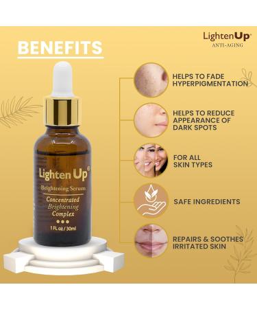 LightenUp Skin Brightening Serum 1 fl oz - Dark Spot Corrector for Face, Armpits, Hands, Knees, and Body - With Argan Oil & Shea Butter - Buy Online on SooperMarket.com
