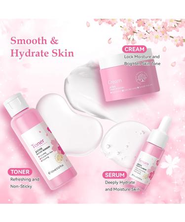 Cherry Blossom Skin Care Set for Teen Girls | 5-Piece Kit with Cleanser Toner Serum Eye & Facial Cream - Perfect Gift for Women - Buy Online on SooperMarket.com