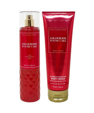 Bath and Body Works - Strawberry Pound Cake - Gift Set - Fine Fragrance Mist & Body Cream   2021