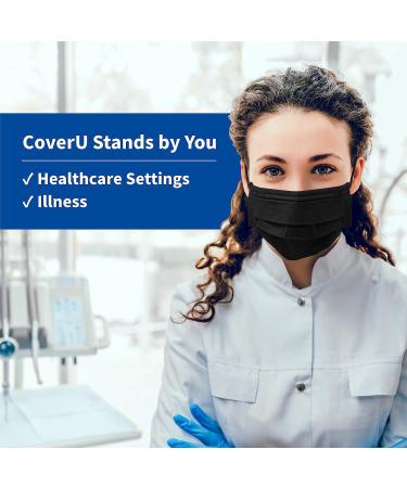 Medtecs Disposable Face Mask - 50/2000 PCS - 3 Layer Breathable Protection - CoverU Adult Mask - Black 50 PCS - Buy Online on SooperMarket.com