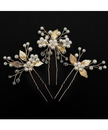 XZtimes Wedding Hair Clips Gold Leaf Bride Hair Pins Bridal - Pack of 3 - gold pin - Vintage - Buy Online on SooperMarket.com