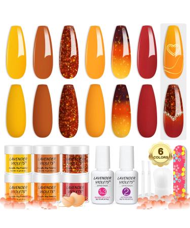 Lavender Violets 12 Pcs Dip Powder Nail Kit Starter 6 Colours Yellow Bright System Free Orange Temperature Change Dipping Powder System Liquid Set with Base & Top Coat Activator Nail Art Manicure M206 Amber