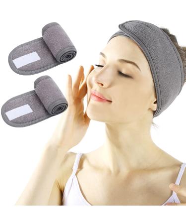LADES Spa Headband - Facial Women Makeup Hairband Towel Cloth With Adjustable Magic Sticker For Washing Face Makeup (Gray+Gray) Pack Of 1 Grey+Grey