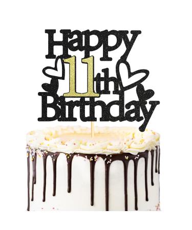 Sumerk Glitter Happy 11th Birthday Cake Toppers 11th Cake Topper 11th Birthday Cake Decorations Party Supplies for Boys Girls - Pack of 1