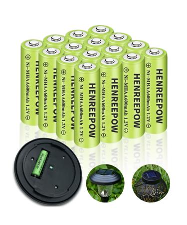 Henreepow Ni-MH Rechargeable AA Battery AA 1.2v Rechargeable Battery High-Capacity and Long-Lasting Battery Mainly Used for Garden Landscaping Outdoor Solar Lights String Lights (AA600mAh-16pack) AA 600mAh 16pack