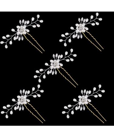 WBCBEC 5 Pieces Wedding Hair Pins Bridal Hair Accessories Pearl Hair Pins Pearl Floral Crystal Hair Accessories  Wedding Hair Accessories for Brides Bridesmaids Flower Girls Gold
