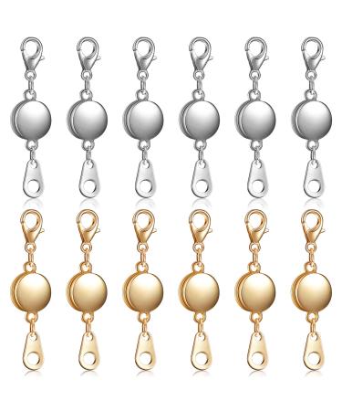 12 Pieces Locking Magnetic Jewelry Clasp Round Necklace Clasp Closures Bracelet Extender for Jewelry Making (Gold, Silver)
